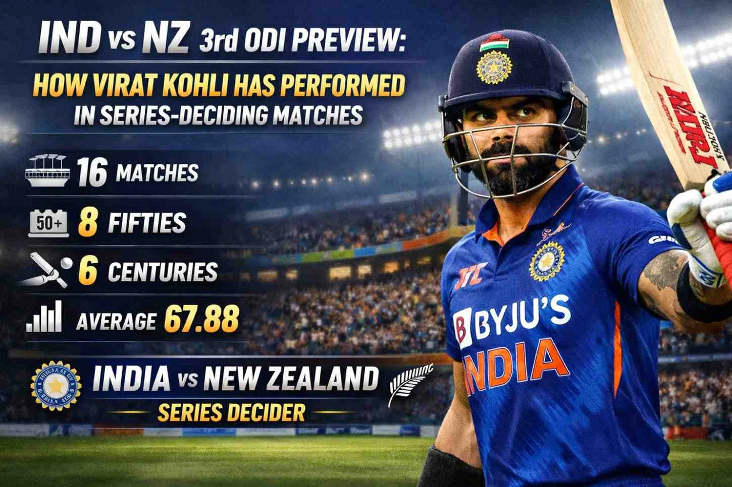 IND vs NZ 3rd ODI Preview: How Virat Kohli Has Performed in Series-Deciding Matches